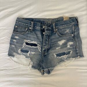 American Eagle Outfitters Women's Ripped Jean Shorts - Light Blue